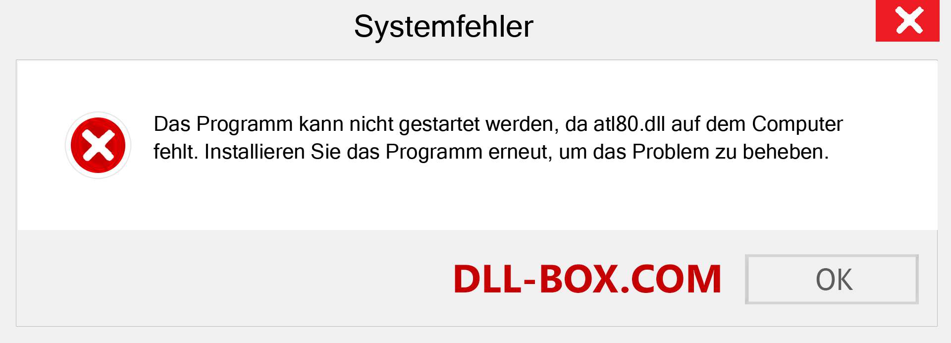 atl80.dll-Datei fehlt?. Download für Windows 7, 8, 10 - Fix atl80 dll Missing Error unter Windows, Fotos, Bildern